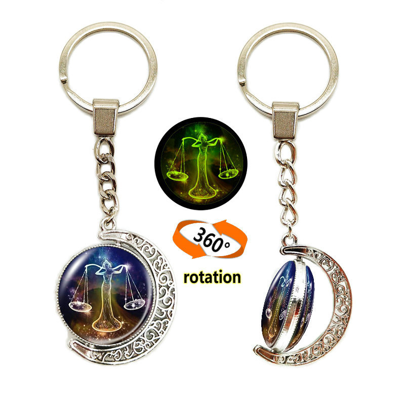 Κλειδοθήκη με μοτίβο Ωροσκόπιο/Ζώδια, Σεληνιακό φεγγάρι, Μέταλλο, Ηλεκτροπλατίωση, Διπλής όψης γυάλινο περιστρεφόμενο φεγγάρι