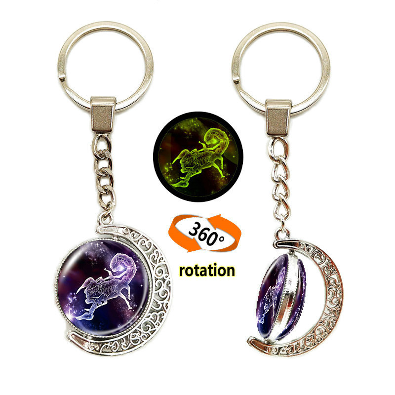 Κλειδοθήκη με μοτίβο Ωροσκόπιο/Ζώδια, Σεληνιακό φεγγάρι, Μέταλλο, Ηλεκτροπλατίωση, Διπλής όψης γυάλινο περιστρεφόμενο φεγγάρι