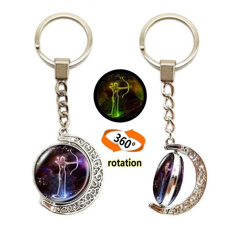 Κλειδοθήκη με μοτίβο Ωροσκόπιο/Ζώδια, Σεληνιακό φεγγάρι, Μέταλλο, Ηλεκτροπλατίωση, Διπλής όψης γυάλινο περιστρεφόμενο φεγγάρι