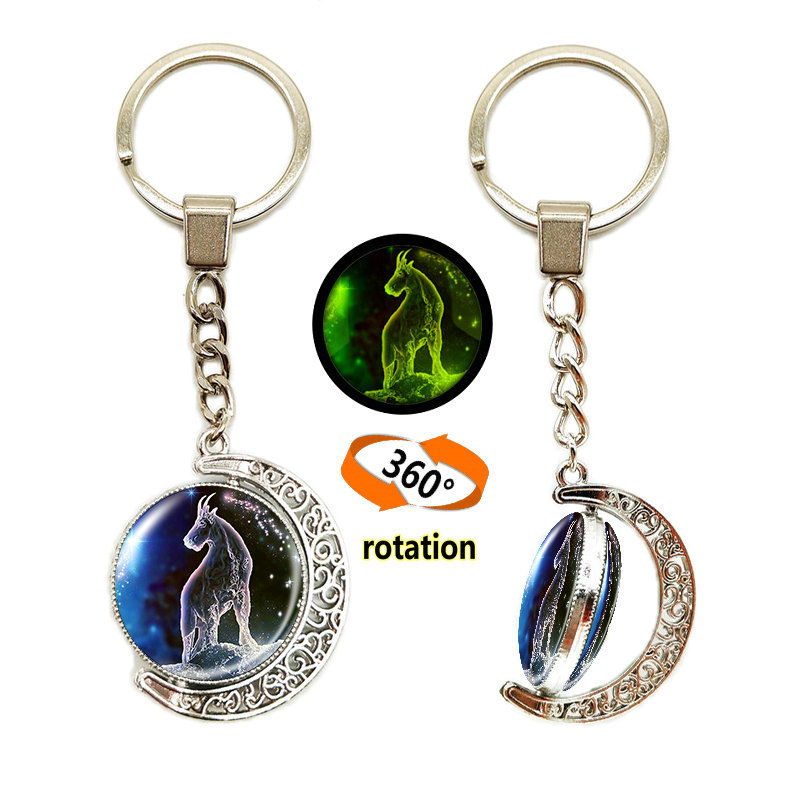 Κλειδοθήκη με μοτίβο Ωροσκόπιο/Ζώδια, Σεληνιακό φεγγάρι, Μέταλλο, Ηλεκτροπλατίωση, Διπλής όψης γυάλινο περιστρεφόμενο φεγγάρι