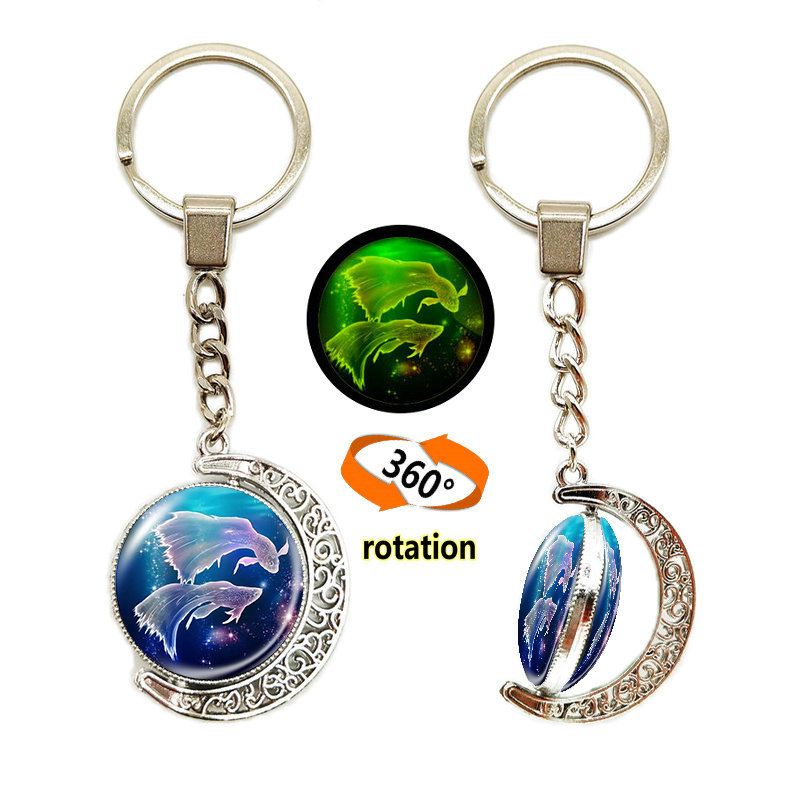 Κλειδοθήκη με μοτίβο Ωροσκόπιο/Ζώδια, Σεληνιακό φεγγάρι, Μέταλλο, Ηλεκτροπλατίωση, Διπλής όψης γυάλινο περιστρεφόμενο φεγγάρι