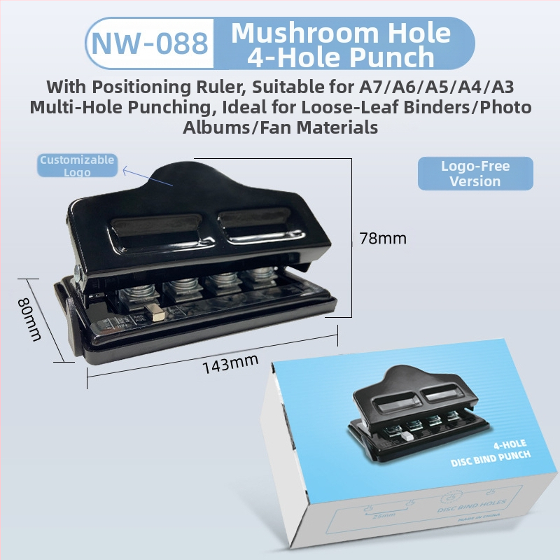 Négylyukas lyukasztó — kézi működtetés, 1–5 lapig, tömege 0,45 kg