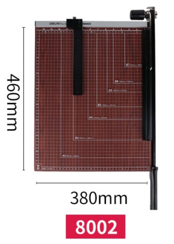 Deli ručni rezač papira s drveno-metalnom konstrukcijom, čelična oštrica, za vizitke i fotografije