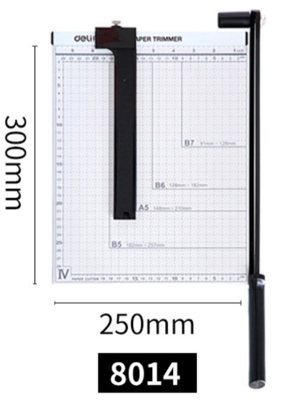 Deli ručni rezač papira s drveno-metalnom konstrukcijom, čelična oštrica, za vizitke i fotografije