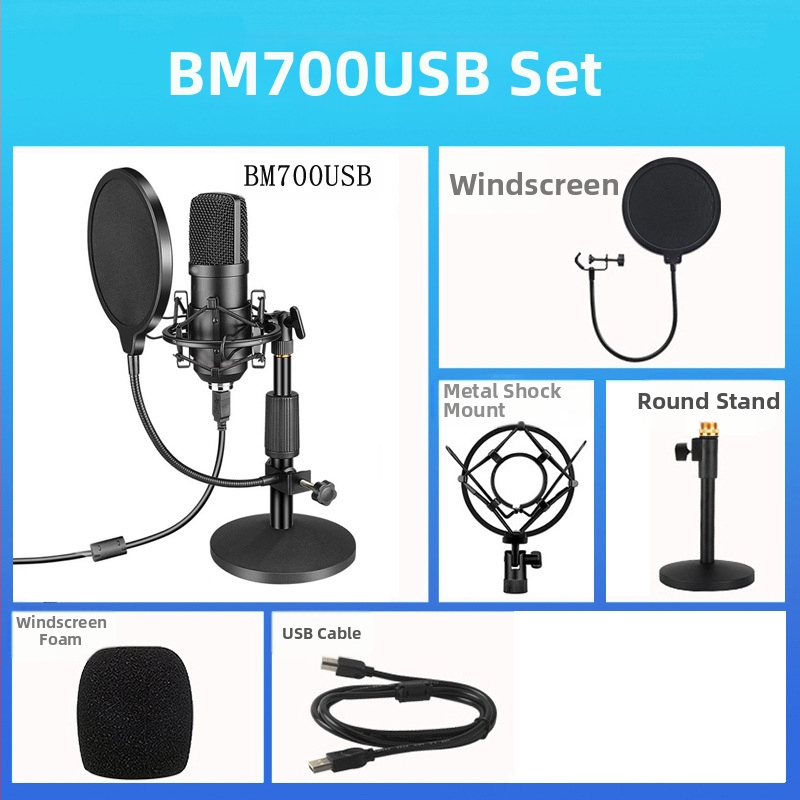 BM-800USB Μικρόφωνο USB για υπολογιστή με καρδιοειδές μοτίβο, εύρος συχνοτήτων 20Hz-20kHz, SNR ≥70dB, αλουμινένιο περίβλημα