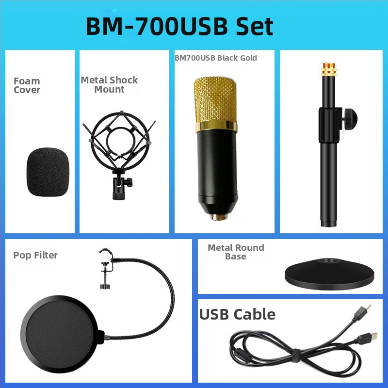 BM-800USB Μικρόφωνο USB για υπολογιστή με καρδιοειδές μοτίβο, εύρος συχνοτήτων 20Hz-20kHz, SNR ≥70dB, αλουμινένιο περίβλημα