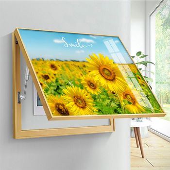 Διακοσμητική εικόνα με ηλιοτρόπια για ηλεκτρικό μετρητή — μοντέρνος μινιμαλιστικός τοίχος με μεταλλικό πλαίσιο