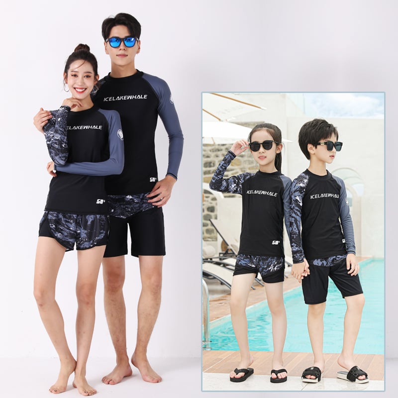 Унисекс плувен костюм в стил Korean Ins, разделен боксерски модел, за възрастни и деца, бързосъхнещ найлон със полиестерна подплата, подплънки за бюст, дълги ръкави