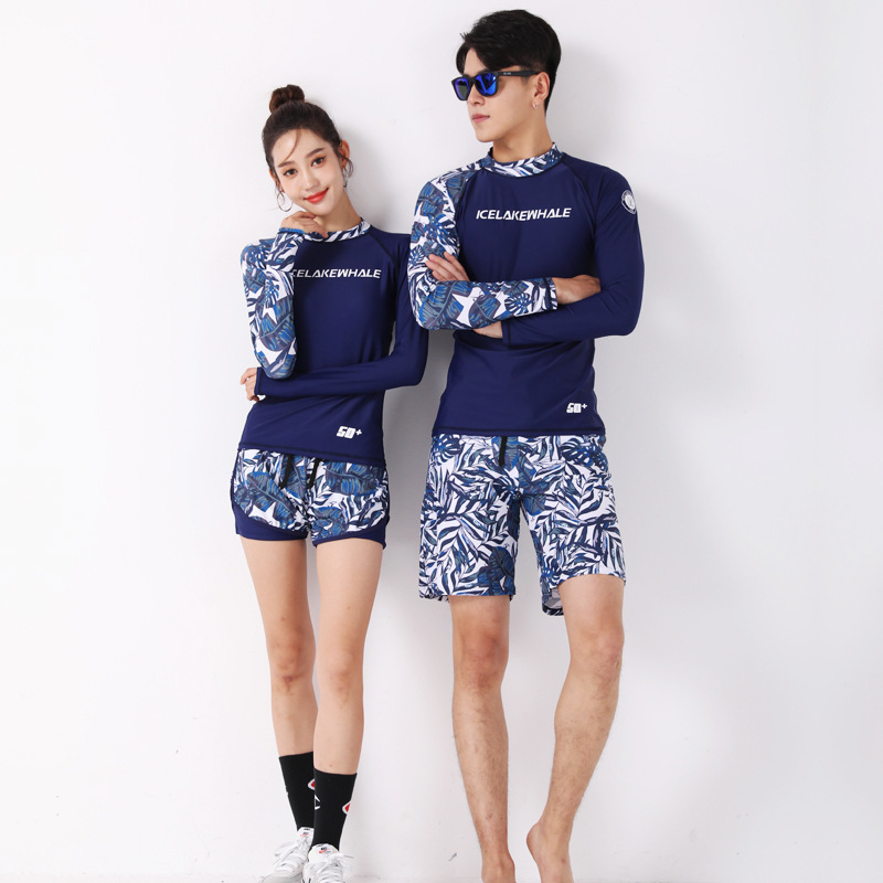 Унисекс плувен костюм в стил Korean Ins, разделен боксерски модел, за възрастни и деца, бързосъхнещ найлон със полиестерна подплата, подплънки за бюст, дълги ръкави