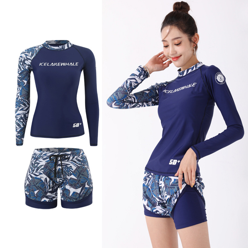 Унисекс плувен костюм в стил Korean Ins, разделен боксерски модел, за възрастни и деца, бързосъхнещ найлон със полиестерна подплата, подплънки за бюст, дълги ръкави