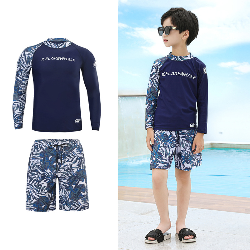 Унисекс плувен костюм в стил Korean Ins, разделен боксерски модел, за възрастни и деца, бързосъхнещ найлон със полиестерна подплата, подплънки за бюст, дълги ръкави