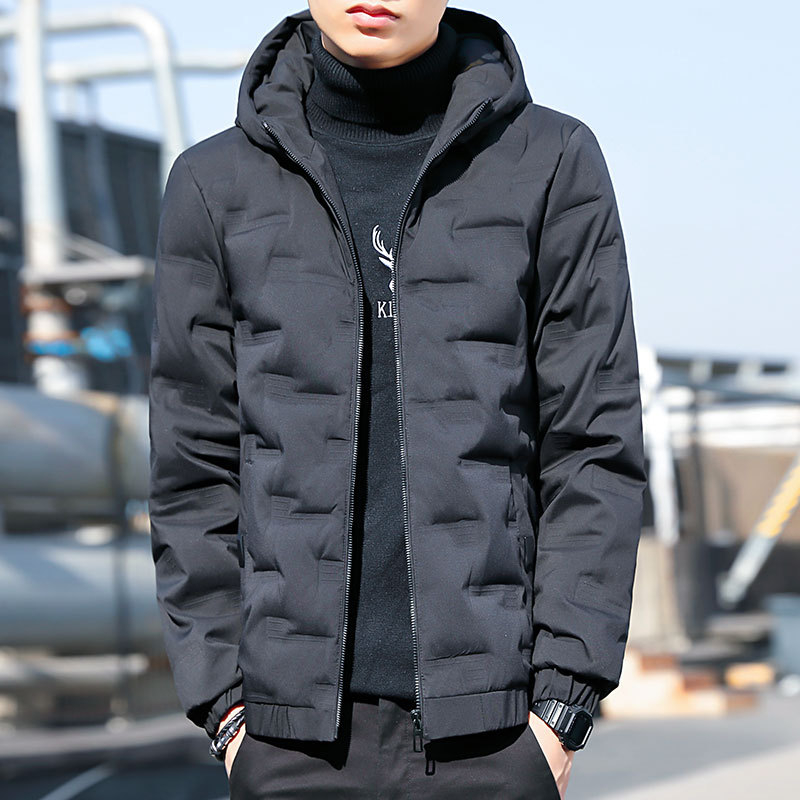 Ανδρικό μπουφάν με πολυεστερικό γέμισμα, κορεατικό στυλ, κουκούλα, φερμουάρ, χειμερινό