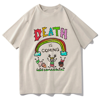 T‑shirt Death Is Coming με εκτύπωση, street hip hop στυλ (71–80% βαμβάκι, κοντά μανίκια, ίσια γραμμή, για όλες τις εποχές, 180–250 g)