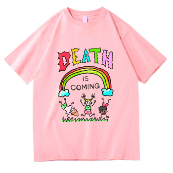 T‑shirt Death Is Coming με εκτύπωση, street hip hop στυλ (71–80% βαμβάκι, κοντά μανίκια, ίσια γραμμή, για όλες τις εποχές, 180–250 g)