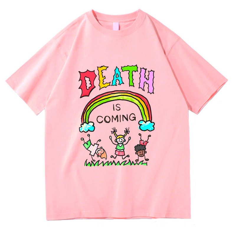 T‑shirt Death Is Coming με εκτύπωση, street hip hop στυλ (71–80% βαμβάκι, κοντά μανίκια, ίσια γραμμή, για όλες τις εποχές, 180–250 g)