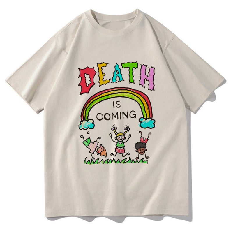T‑shirt Death Is Coming με εκτύπωση, street hip hop στυλ (71–80% βαμβάκι, κοντά μανίκια, ίσια γραμμή, για όλες τις εποχές, 180–250 g)