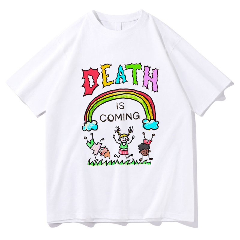 T‑shirt Death Is Coming με εκτύπωση, street hip hop στυλ (71–80% βαμβάκι, κοντά μανίκια, ίσια γραμμή, για όλες τις εποχές, 180–250 g)