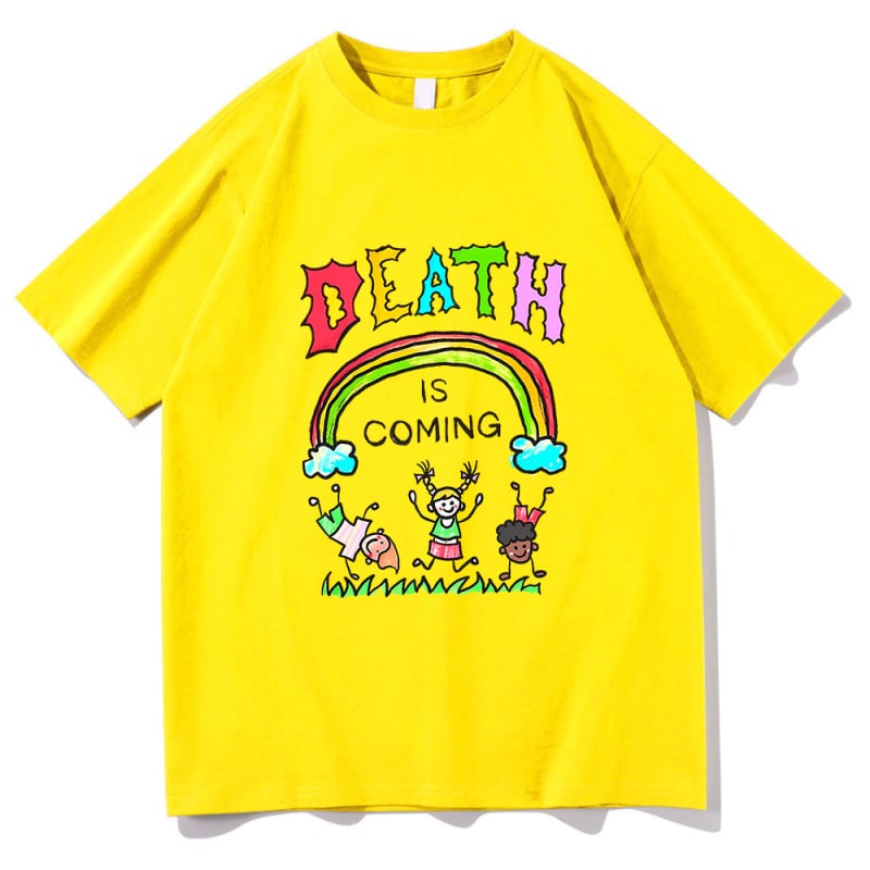 T‑shirt Death Is Coming με εκτύπωση, street hip hop στυλ (71–80% βαμβάκι, κοντά μανίκια, ίσια γραμμή, για όλες τις εποχές, 180–250 g)