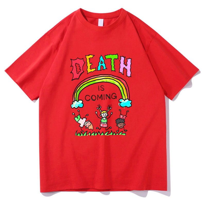 T‑shirt Death Is Coming με εκτύπωση, street hip hop στυλ (71–80% βαμβάκι, κοντά μανίκια, ίσια γραμμή, για όλες τις εποχές, 180–250 g)