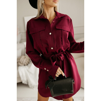 Marškiniai-suknelė su kaspinio detale, patchwork sijonas, ilgos rankovės, marškinio apykaklė, poliesteris