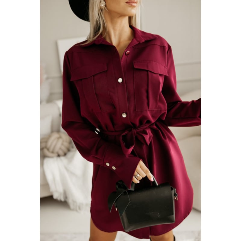 Marškiniai-suknelė su kaspinio detale, patchwork sijonas, ilgos rankovės, marškinio apykaklė, poliesteris