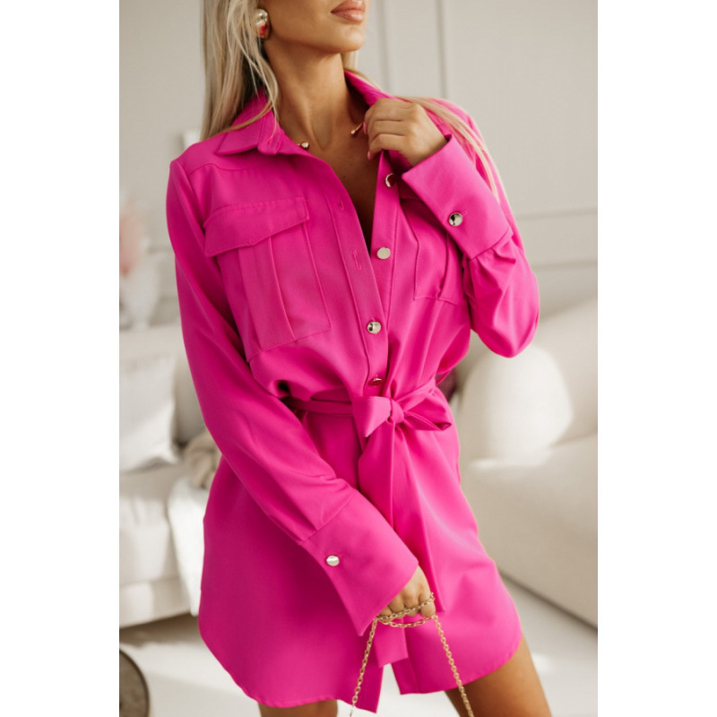 Marškiniai-suknelė su kaspinio detale, patchwork sijonas, ilgos rankovės, marškinio apykaklė, poliesteris