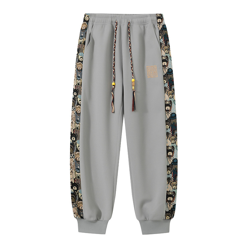 Ανδρικά παντελόνια με πάνελ, ελαστικές, φθινοπωρινό 2024, μεσαία μέση, πολυεστέρας 97%