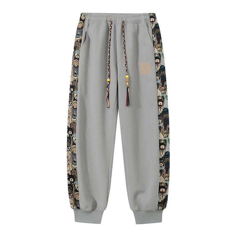 Ανδρικά παντελόνια με πάνελ, ελαστικές, φθινοπωρινό 2024, μεσαία μέση, πολυεστέρας 97%