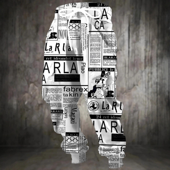 Vyrinės laisvos sportinės kelnės su geometriniu raštu, medvilnės–poliesterio mišinys, drėgmės pašalinimas, raištelių juostelė