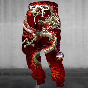 Ανδρικά παντελόνια γυμναστικής με χαλαρή γραμμή και γεωμετρικό μοτίβο, βαμβακο-πολυεστερική μείξη, απομάκρυνση υγρασίας, ρυθμιζόμενη μέση με κορδόνι