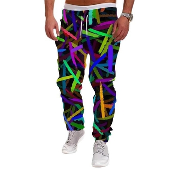 Ανδρικά παντελόνια γυμναστικής με χαλαρή γραμμή και γεωμετρικό μοτίβο, βαμβακο-πολυεστερική μείξη, απομάκρυνση υγρασίας, ρυθμιζόμενη μέση με κορδόνι