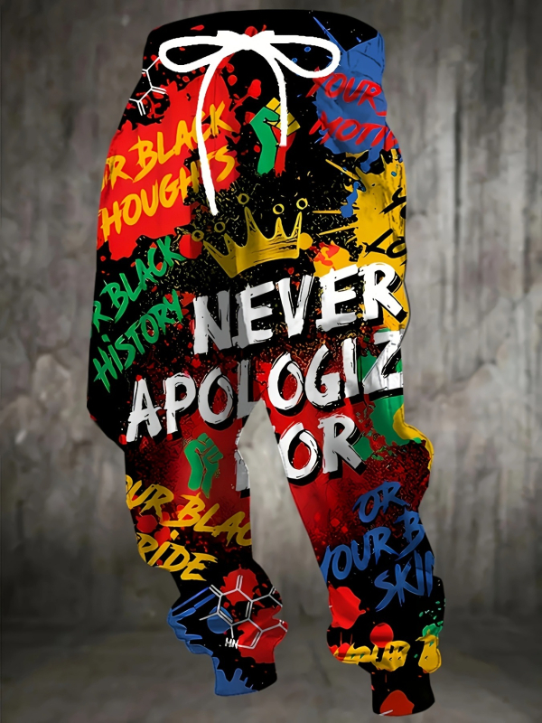 Vyrinės laisvos sportinės kelnės su geometriniu raštu, medvilnės–poliesterio mišinys, drėgmės pašalinimas, raištelių juostelė