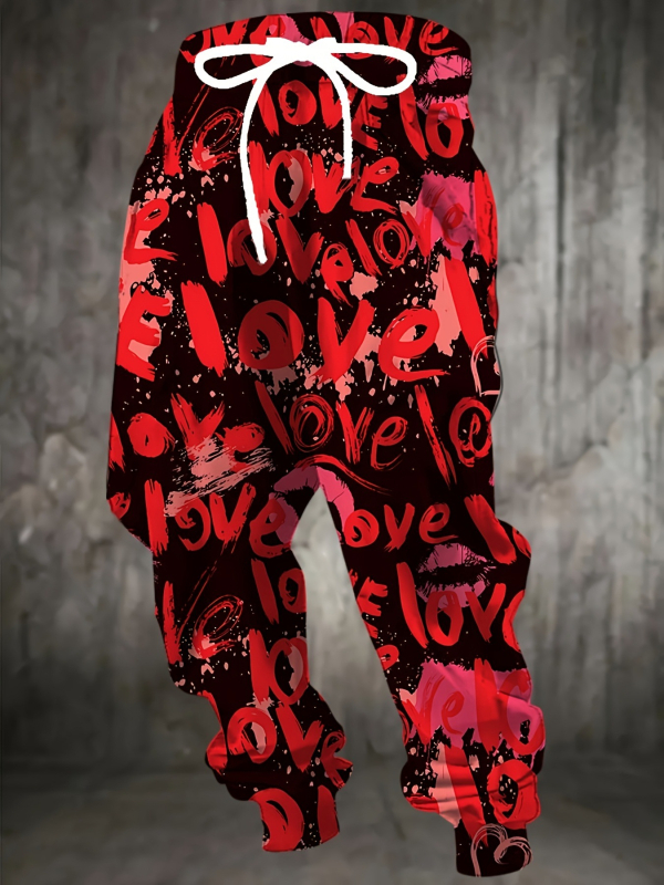 Vyrinės laisvos sportinės kelnės su geometriniu raštu, medvilnės–poliesterio mišinys, drėgmės pašalinimas, raištelių juostelė