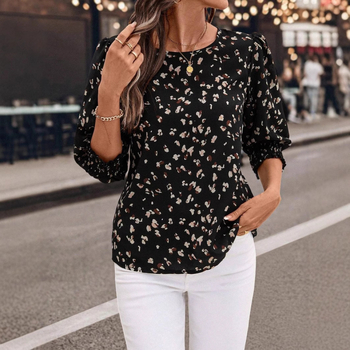 Риза с кръгла яка, принт, 3/4 ръкави (полиестер 80–90%)