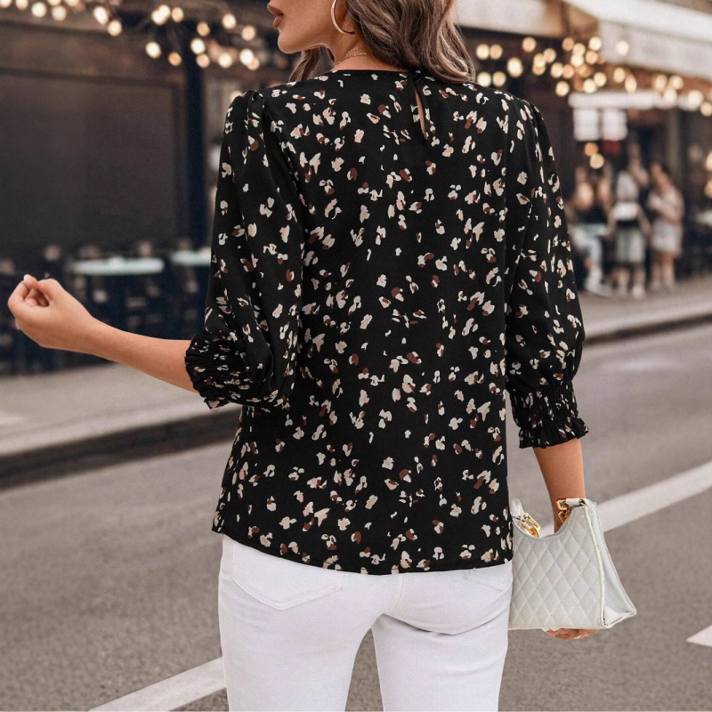 Πουκάμισο με στρογγυλή λαιμόκοψη, εκτύπωση, 3/4 μανίκια (πολυεστέρας 80–90%)