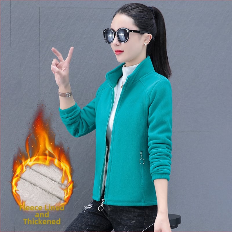 Moteriška striukė su stačiu kaklu ir fleece įdanga – šilta, kasdienis stilius, užtrauktukas priekyje, vidinė kišenė, poliesteris, ilgomis rankovėmis, 2023 pavasaris