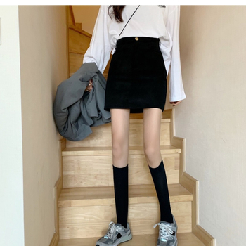 Corduroy φούστα Α-γραμμή, υψηλή μέση, αδυνατιστική γραμμή, 80-90% πολυεστέρας, φθινόπωρο 2023