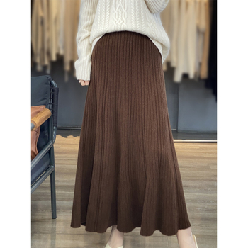 Вълнена плисирана пола миди, висока талия, плетена, А-образна линия, есенно-зимна 2024