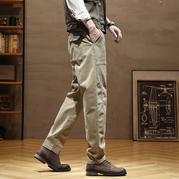 Ανδρικά παντελόνια εργασίας Χάρλαν, υψηλή μέση, ίσια γραμμή, φερμουάρ εμπρός, ελαφριά υφαντουργία μπαμπού-βαμβάκι, καθημερινή χρήση για την άνοιξη