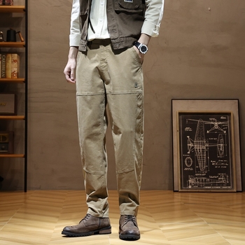 Ανδρικά παντελόνια εργασίας Χάρλαν, υψηλή μέση, ίσια γραμμή, φερμουάρ εμπρός, ελαφριά υφαντουργία μπαμπού-βαμβάκι, καθημερινή χρήση για την άνοιξη