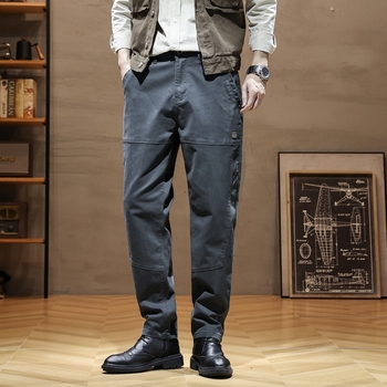 Ανδρικά παντελόνια εργασίας Χάρλαν, υψηλή μέση, ίσια γραμμή, φερμουάρ εμπρός, ελαφριά υφαντουργία μπαμπού-βαμβάκι, καθημερινή χρήση για την άνοιξη