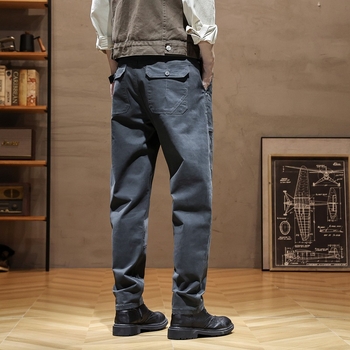 Ανδρικά παντελόνια εργασίας Χάρλαν, υψηλή μέση, ίσια γραμμή, φερμουάρ εμπρός, ελαφριά υφαντουργία μπαμπού-βαμβάκι, καθημερινή χρήση για την άνοιξη