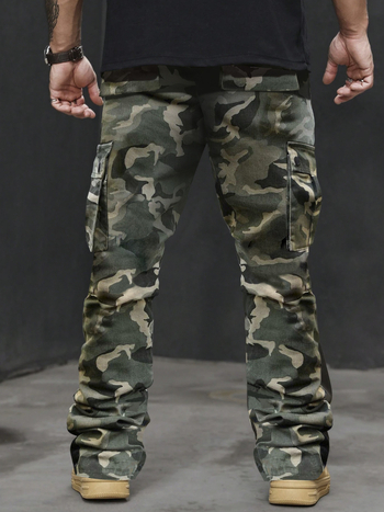 Ανδρικά παντελόνια εργασίας Slim-Fit, καμουφλαζ, με πολλές τσέπες, για όλες τις εποχές, 100% πολυεστέρας