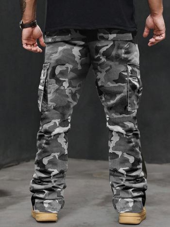 Ανδρικά παντελόνια εργασίας Slim-Fit, καμουφλαζ, με πολλές τσέπες, για όλες τις εποχές, 100% πολυεστέρας