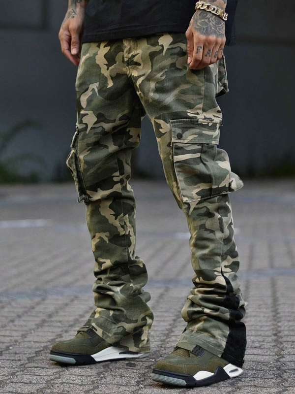 Ανδρικά παντελόνια εργασίας Slim-Fit, καμουφλαζ, με πολλές τσέπες, για όλες τις εποχές, 100% πολυεστέρας