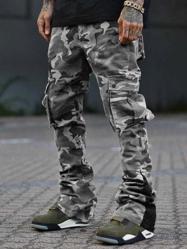 Ανδρικά παντελόνια εργασίας Slim-Fit, καμουφλαζ, με πολλές τσέπες, για όλες τις εποχές, 100% πολυεστέρας