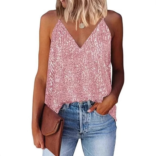 Halter top su sequin, giliai V kaklo iškirptė, A formos siluetas, poliesteris (halter stilius; sequin`ai; giliai V iškirptė; A formos siluetas; poliesteris)