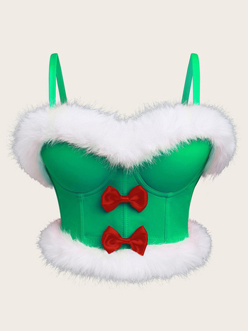 Σλιγκ γιλέκο με γούνινο φιόγκο – εξωτερικό ρούχο, στενή γραμμή, πολυεστέρας-σπαντεξ, αποσπώμενες τιράντες