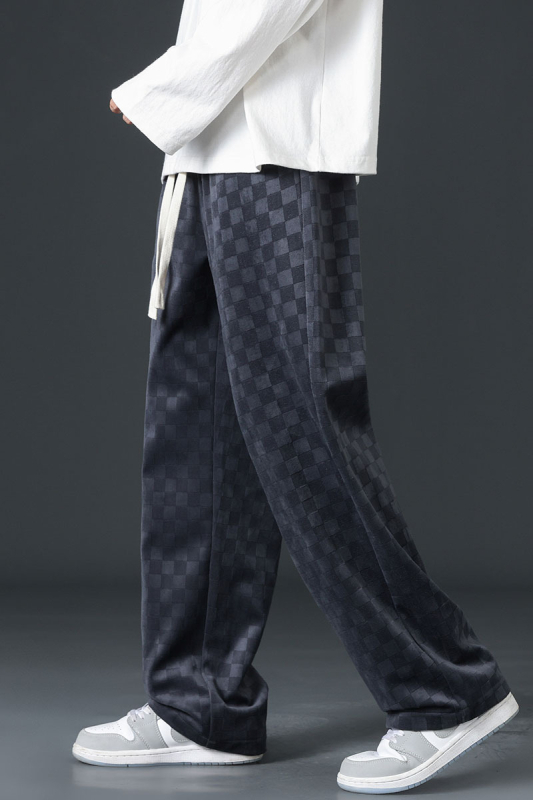 Corduroy vyriškos kelnės, laisvas kirpimas, langelių raštas, vidutinė juosta