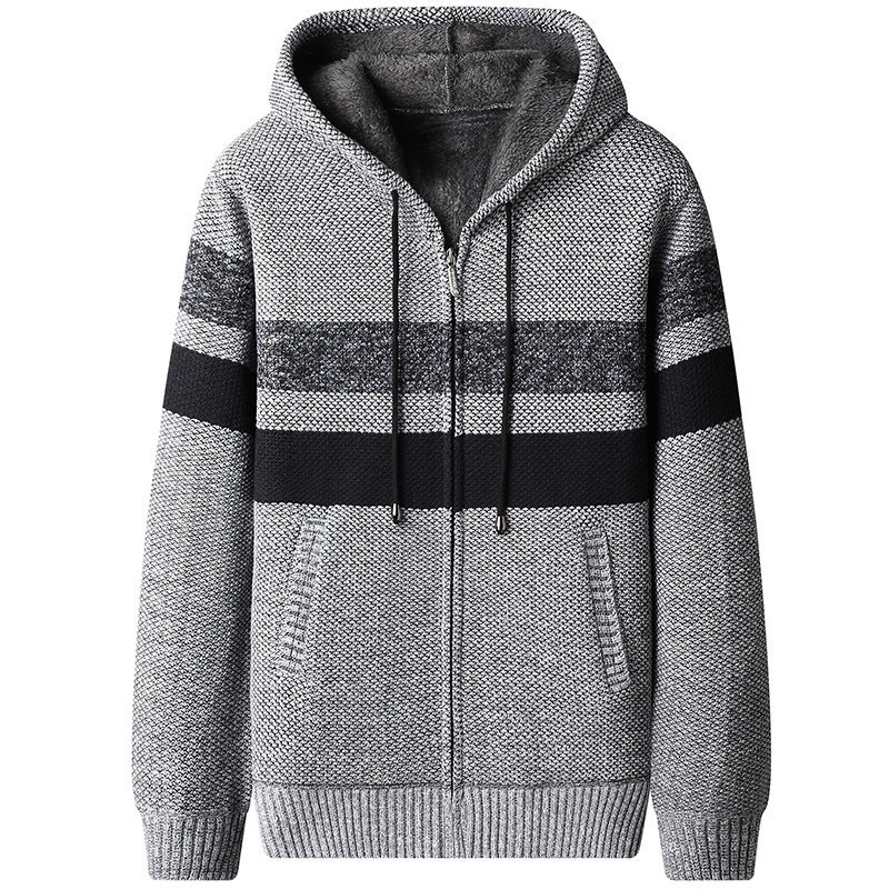 Vyrų megztinis su gobtuvu, fliso pamušalas, storas audinys, siauras kirpimas, ilgomis rankovėmis